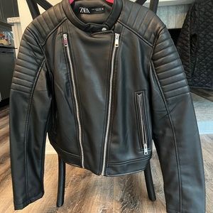 Zara Faux Leather Bomber Jacket